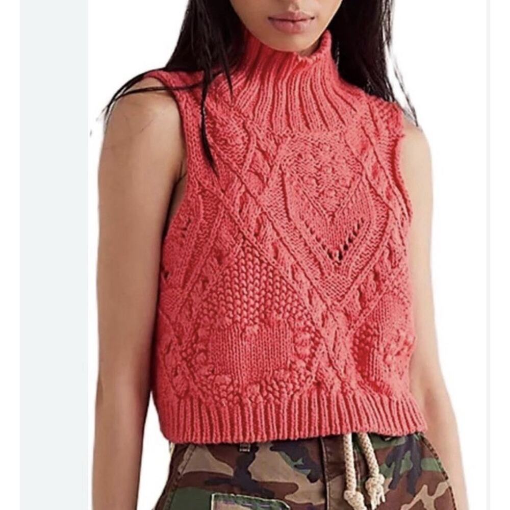 Free People Sasha Turtleneck Knit Vest Coral Sleeveless Top XS TP